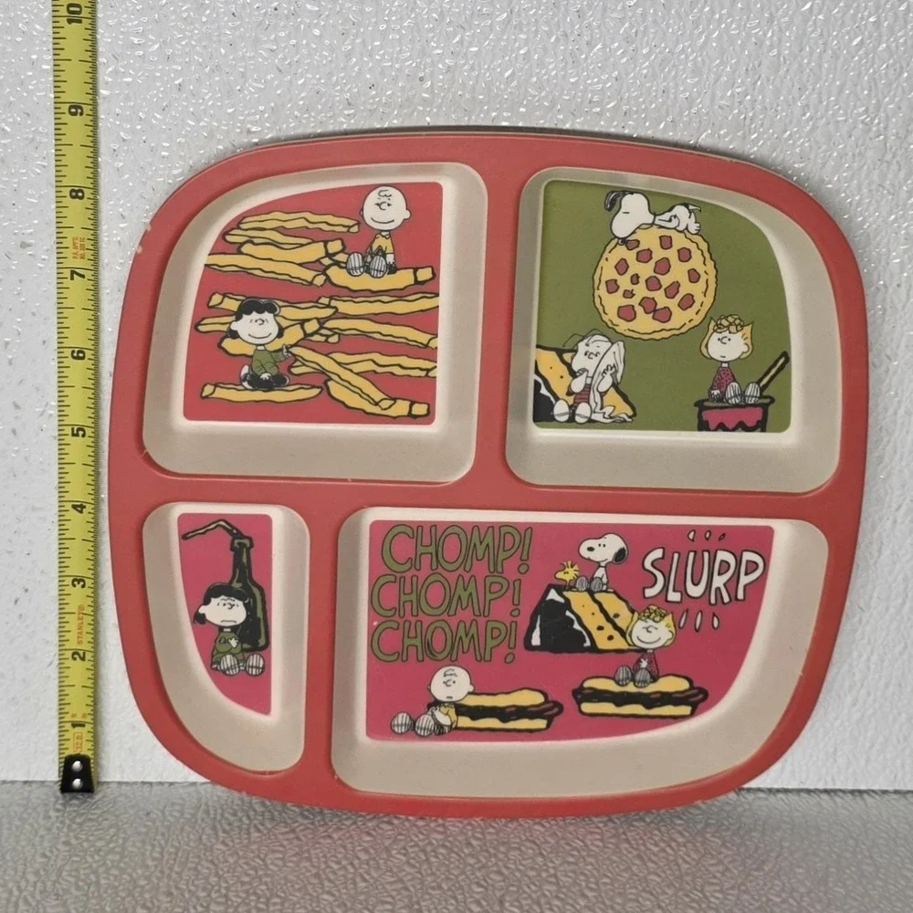 2020 Peanuts Worldwide LLC Set Of 2 Melamine Divided Plates Pizza Fries Cake